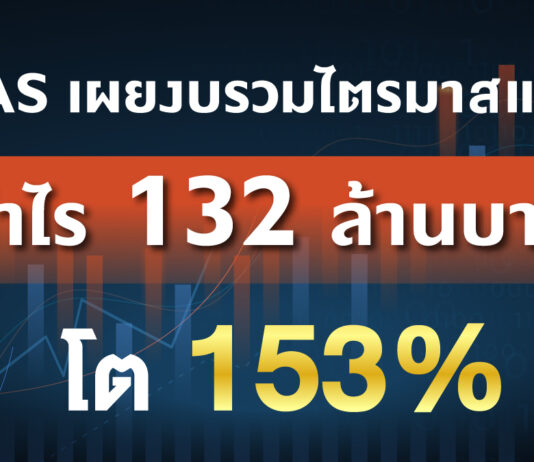 JAS เผยงบรวมไตรมาสแรก กำไร 132 ล้านบาท โต 153%