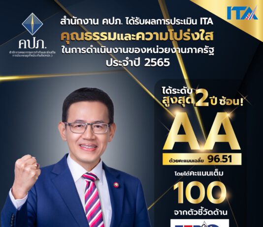 คปภ. คว้าระดับ AA ประเมินคุณธรรมและความโปร่งใส สูงสุดที่ 96.51 คะแนน