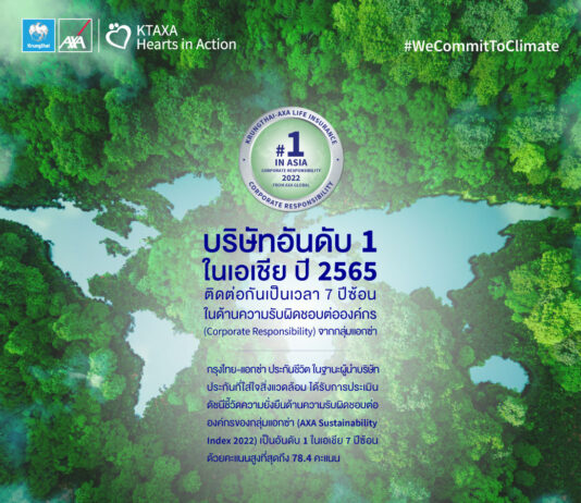 กรุงไทย–แอกซ่า ประกันชีวิต คว้าอันดับ 1 ในเอเชีย 7 ปีซ้อน ด้านความรับผิดชอบต่อองค์กร (CR)