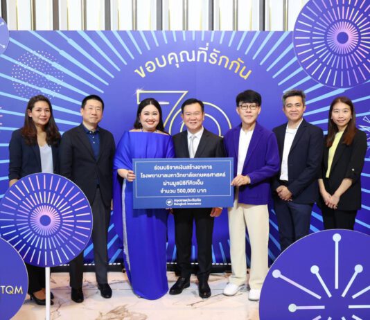 กรุงเทพประกันภัยร่วมบริจาคเงิน 5 แสนบาท ผ่านมูลนิธิทีคิวเอ็ม จัดสร้างอาคารโรงพยาบาลมหาวิทยาลัยเกษตรศาสตร์