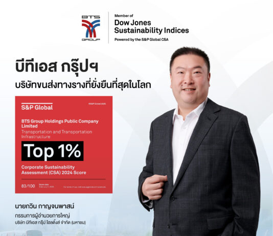 บีทีเอส กรุ๊ปฯ คว้ารางวัล “TOP 1%” การประเมินความยั่งยืนองค์กรระดับโลก ในรายงาน S&P Sustainability Yearbook 2025