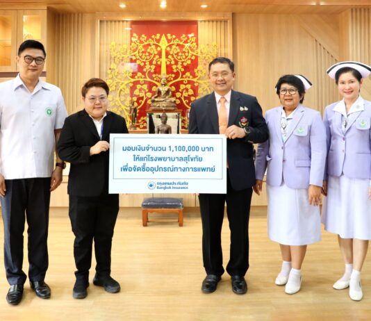 กรุงเทพประกันภัยห่วงใยสังคม มอบเงินบริจาคกว่า 1 ล้านบาท ให้แก่โรงพยาบาลสุโขทัย เพื่อจัดซื้ออุปกรณ์ทางการแพทย์ที่จำเป็นต่อการรักษาผู้ป่วย
