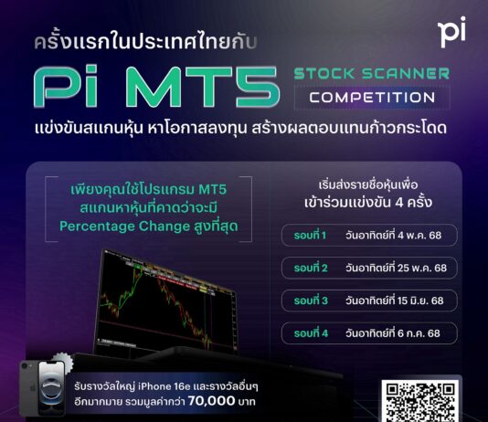 บล.พาย เปิดตัว “Pi MT5 Stock Scanner Competition” การแข่งขันสแกนหุ้นไทยครั้งแรกในไทย ชิงรางวัลรวมกว่า 70,000 บาท