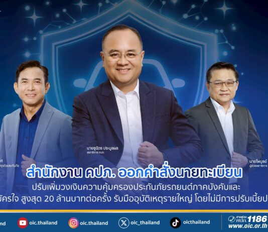 คปภ. ออกคำสั่งนายทะเบียน ปรับเพิ่มวงเงินความคุ้มครองประกันภัยรถยนต์ภาคบังคับและภาคสมัครใจ สูงสุด 20 ล้านบาทต่อครั้ง