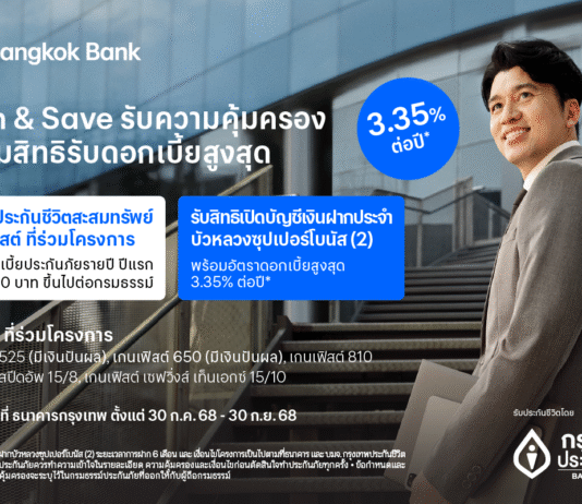 กรุงเทพประกันชีวิต ผนึกธนาคารกรุงเทพ สานต่อโครงการ Gain & Save เฟส 2 มอบความคุ้มครองชีวิต พร้อมสิทธิ์ดอกเบี้ยเงินฝากสูงสุด 3.35% ต่อปี ตอบโจทย์การวางแผนการเงินในยุคเศรษฐกิจผันผวน