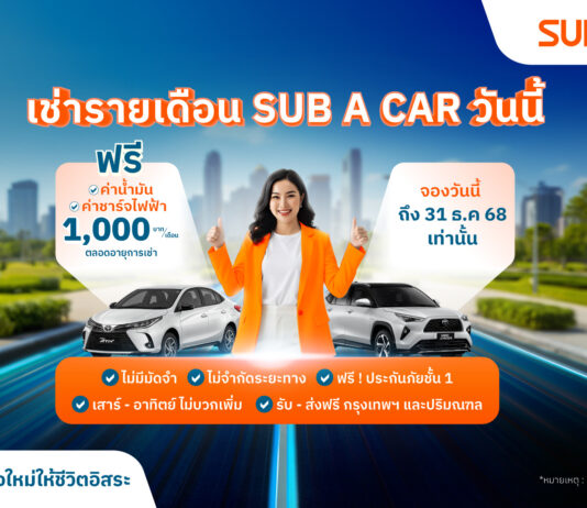 SUB A CAR ส่งโปรโมชันสุดคุ้ม ลดภาระผู้เช่ารถ “ช่วยค่าน้ำมัน/ไฟฟ้า เดือนละ 1,000 บาท”