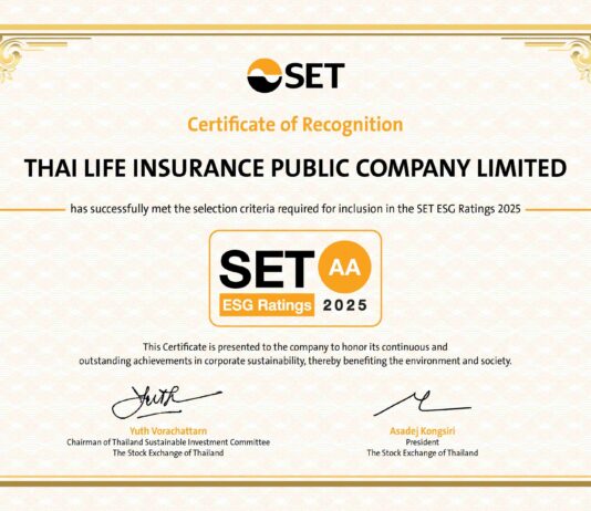 ไทยประกันชีวิต ได้รับการจัดอันดับหุ้นยั่งยืน SET ESG Ratings 2025 ระดับ “AA”