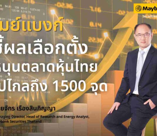 เมย์แบงก์ ชี้ผลเลือกตั้ง หนุนตลาดหุ้นไทยไปไกลถึง 1500 จุด พร้อมแนะหุ้นเด่นรับธีมบริโภค–ลงทุน–การค้า