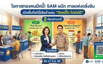 โอกาสทองคนมีหนี้! SAM แท็กทีม ศาลแพ่งตลิ่งชัน เปิดพื้นที่แก้หนี้เสียต่ำแสน “ปิดหนี้ไว ไปต่อได้” 20-21 มิ.ย. นี้