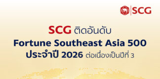 SCG ย้ำความแข็งแกร่งผู้นำธุรกิจระดับภูมิภาค ติดอันดับ 22 ใน Fortune Southeast Asia 500 ประจำปี 2026 ต่อเนื่องเป็นปีที่ 3