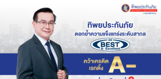 ทิพยประกันภัยแข็งแกร่ง AM Best คงอันดับเครดิต A- (Excellent) ต่อเนื่องปีที่ 8 พร้อม NSR ระดับ aaa.TH