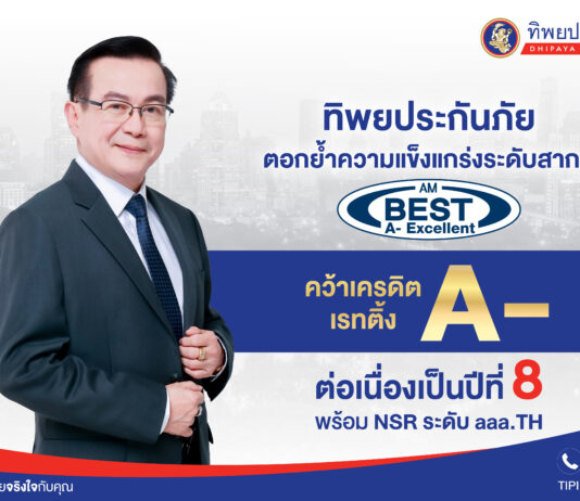 ทิพยประกันภัยแข็งแกร่ง AM Best คงอันดับเครดิต A- (Excellent) ต่อเนื่องปีที่ 8 พร้อม NSR ระดับ aaa.TH
