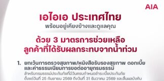 เอไอเอ ประเทศไทย พร้อมอยู่เคียงข้างและดูแลลูกค้า มอบ 3 มาตรการช่วยเหลือเพื่อบรรเทาความเดือดร้อนจากสถานการณ์น้ำท่วม